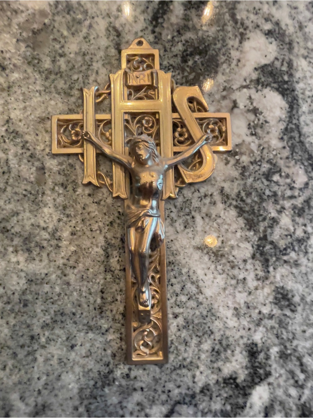 Vintage Crucifix Cross 1900s
Religious Wall Decor Rare Antique Heavy Gold Brass